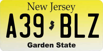 NJ license plate A39BLZ