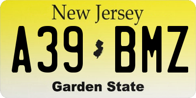 NJ license plate A39BMZ