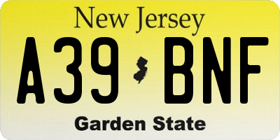 NJ license plate A39BNF
