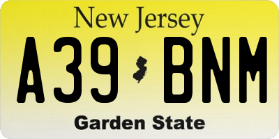 NJ license plate A39BNM