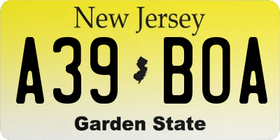 NJ license plate A39BOA