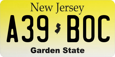 NJ license plate A39BOC
