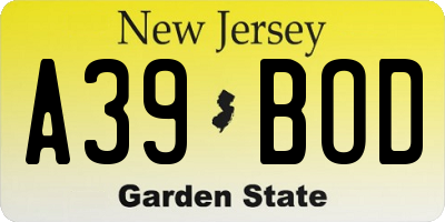 NJ license plate A39BOD