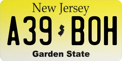 NJ license plate A39BOH