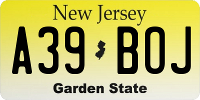 NJ license plate A39BOJ