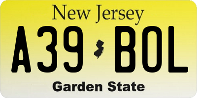 NJ license plate A39BOL