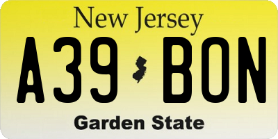 NJ license plate A39BON