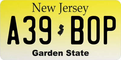 NJ license plate A39BOP