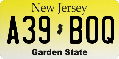 NJ license plate A39BOQ