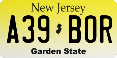 NJ license plate A39BOR