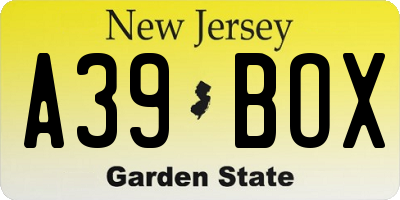 NJ license plate A39BOX