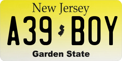 NJ license plate A39BOY