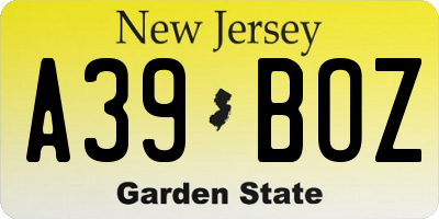 NJ license plate A39BOZ