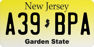 NJ license plate A39BPA