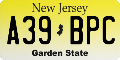 NJ license plate A39BPC