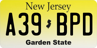 NJ license plate A39BPD