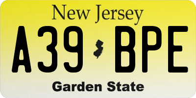 NJ license plate A39BPE