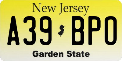 NJ license plate A39BPO