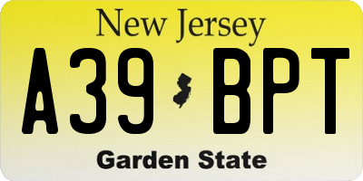 NJ license plate A39BPT