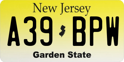 NJ license plate A39BPW