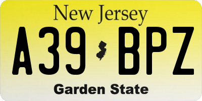NJ license plate A39BPZ