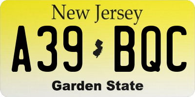 NJ license plate A39BQC