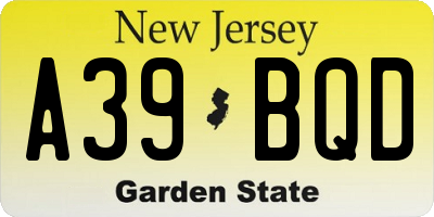 NJ license plate A39BQD