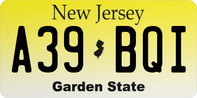 NJ license plate A39BQI