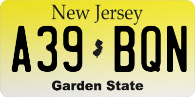 NJ license plate A39BQN