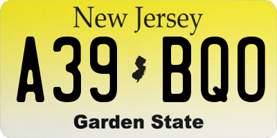 NJ license plate A39BQO