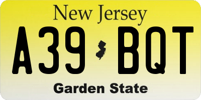 NJ license plate A39BQT