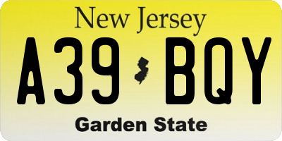 NJ license plate A39BQY