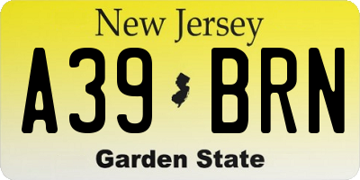 NJ license plate A39BRN