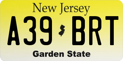 NJ license plate A39BRT