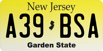 NJ license plate A39BSA