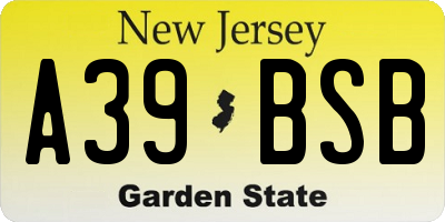 NJ license plate A39BSB