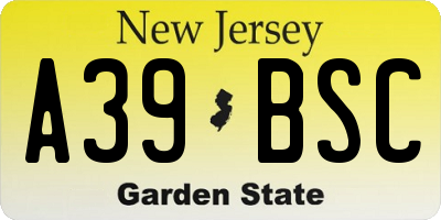 NJ license plate A39BSC