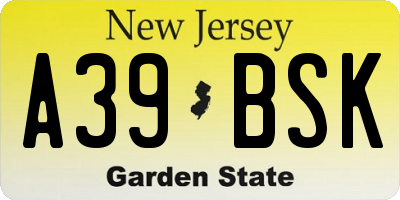NJ license plate A39BSK