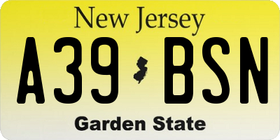 NJ license plate A39BSN