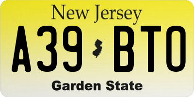 NJ license plate A39BTO
