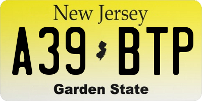 NJ license plate A39BTP