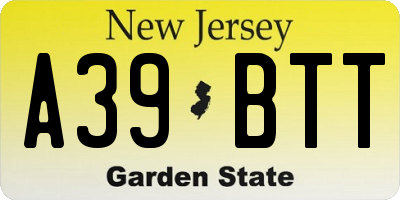 NJ license plate A39BTT
