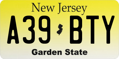 NJ license plate A39BTY