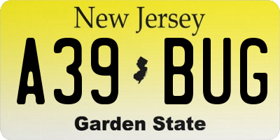 NJ license plate A39BUG