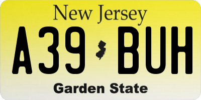 NJ license plate A39BUH