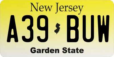 NJ license plate A39BUW