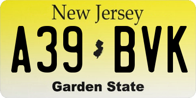 NJ license plate A39BVK