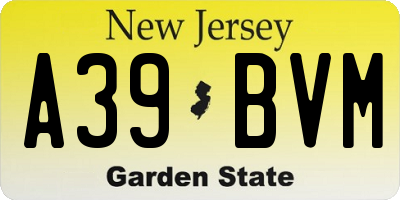 NJ license plate A39BVM
