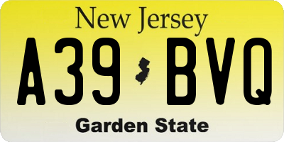 NJ license plate A39BVQ