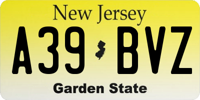 NJ license plate A39BVZ